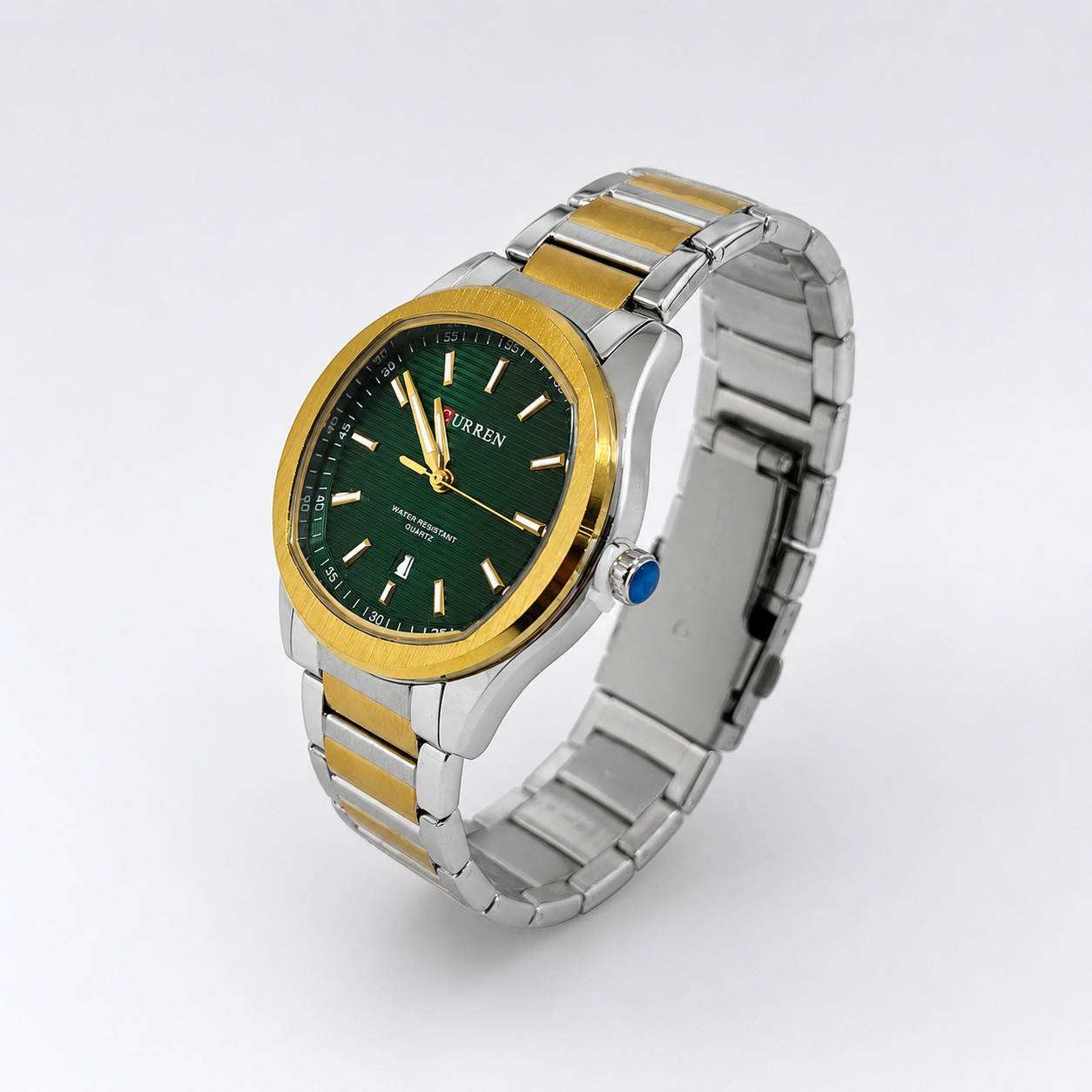 Reloj Curren para caballero 8474-4 Metal bicolor plateado y dorado con esfera verde - Imagen 3