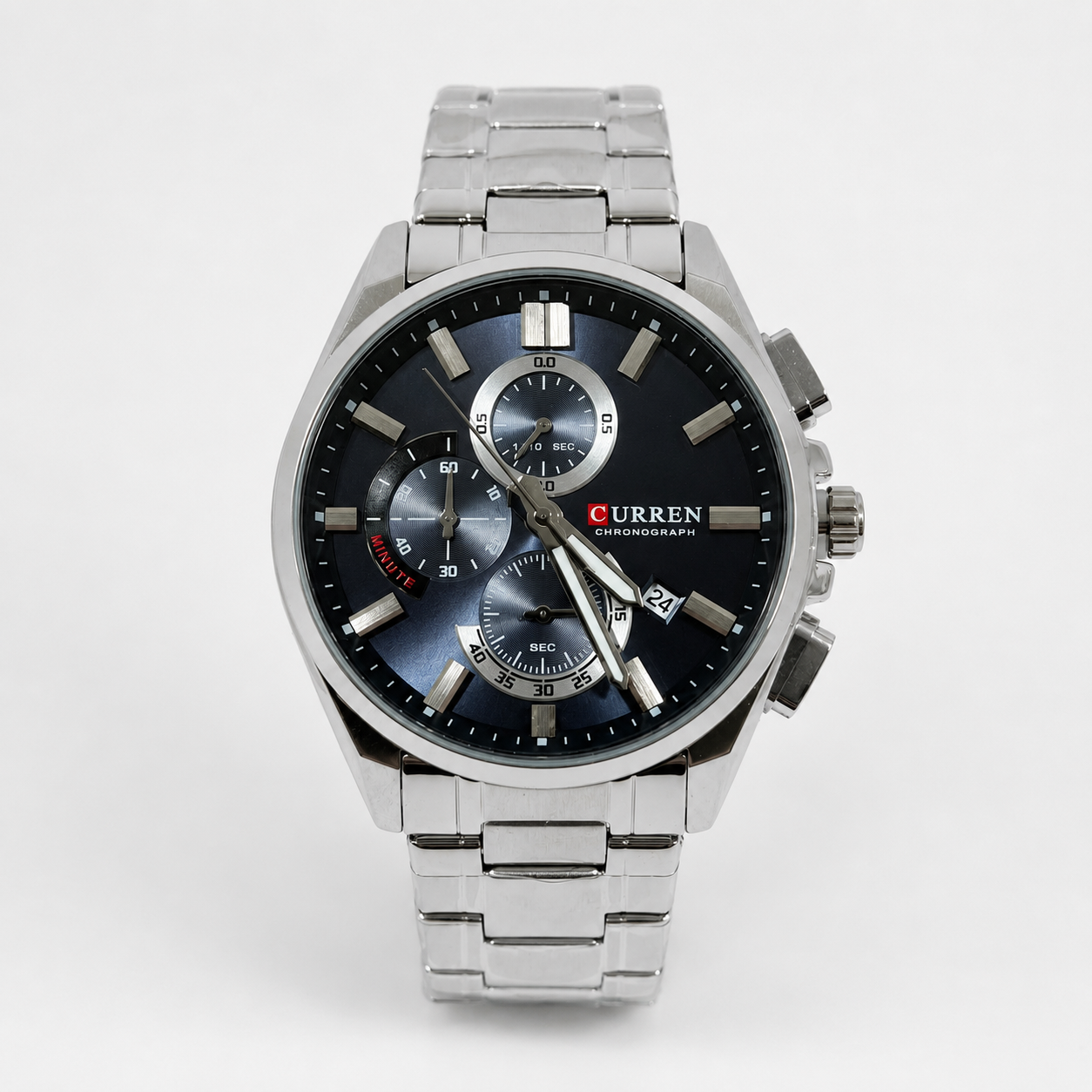Reloj Curren para caballero 8475-2 Metal plateado con esfera azul grisácea