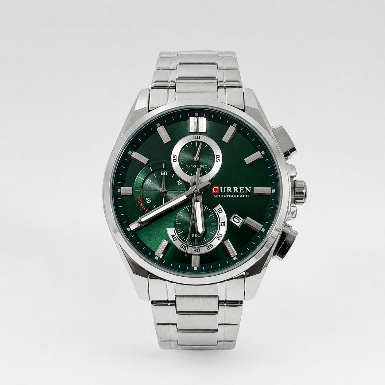 Reloj Curren para caballero 8475-3 Metal plateado con esfera verde