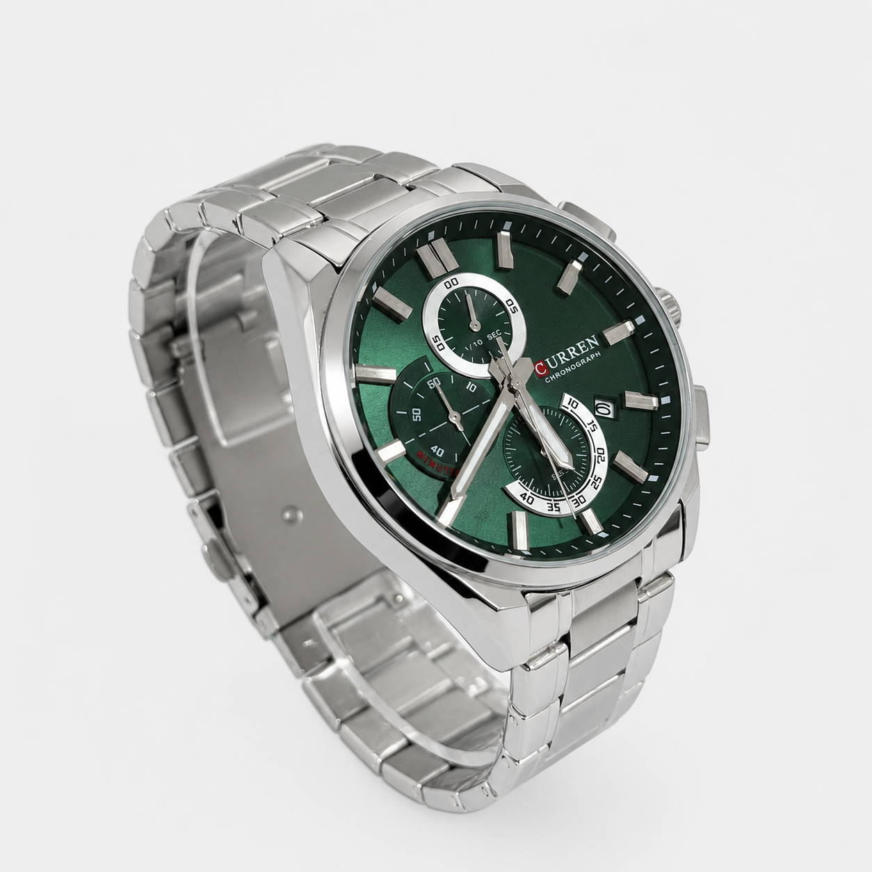 Reloj Curren para caballero 8475-3 Metal plateado con esfera verde - Imagen 2