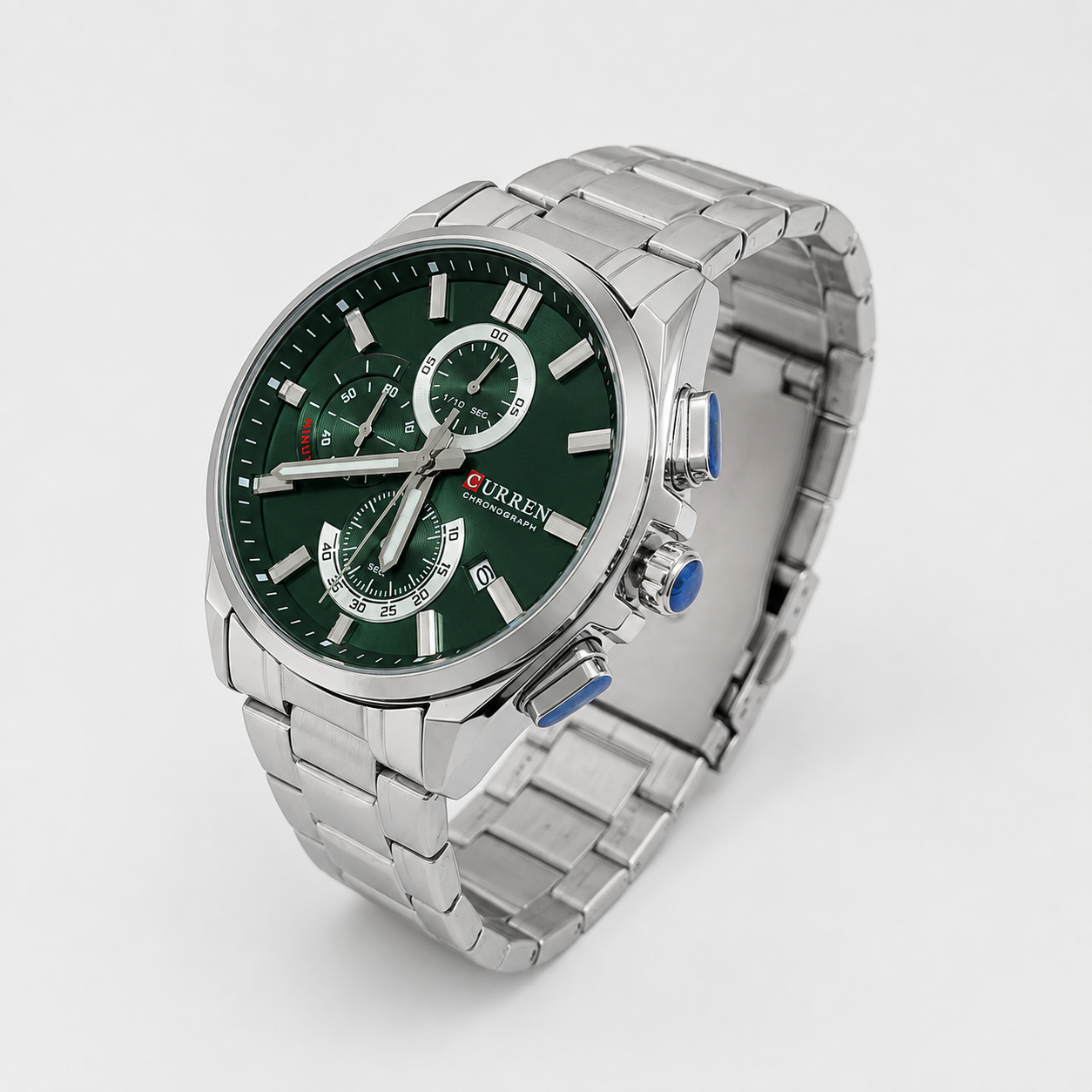 Reloj Curren para caballero 8475-3 Metal plateado con esfera verde - Imagen 3
