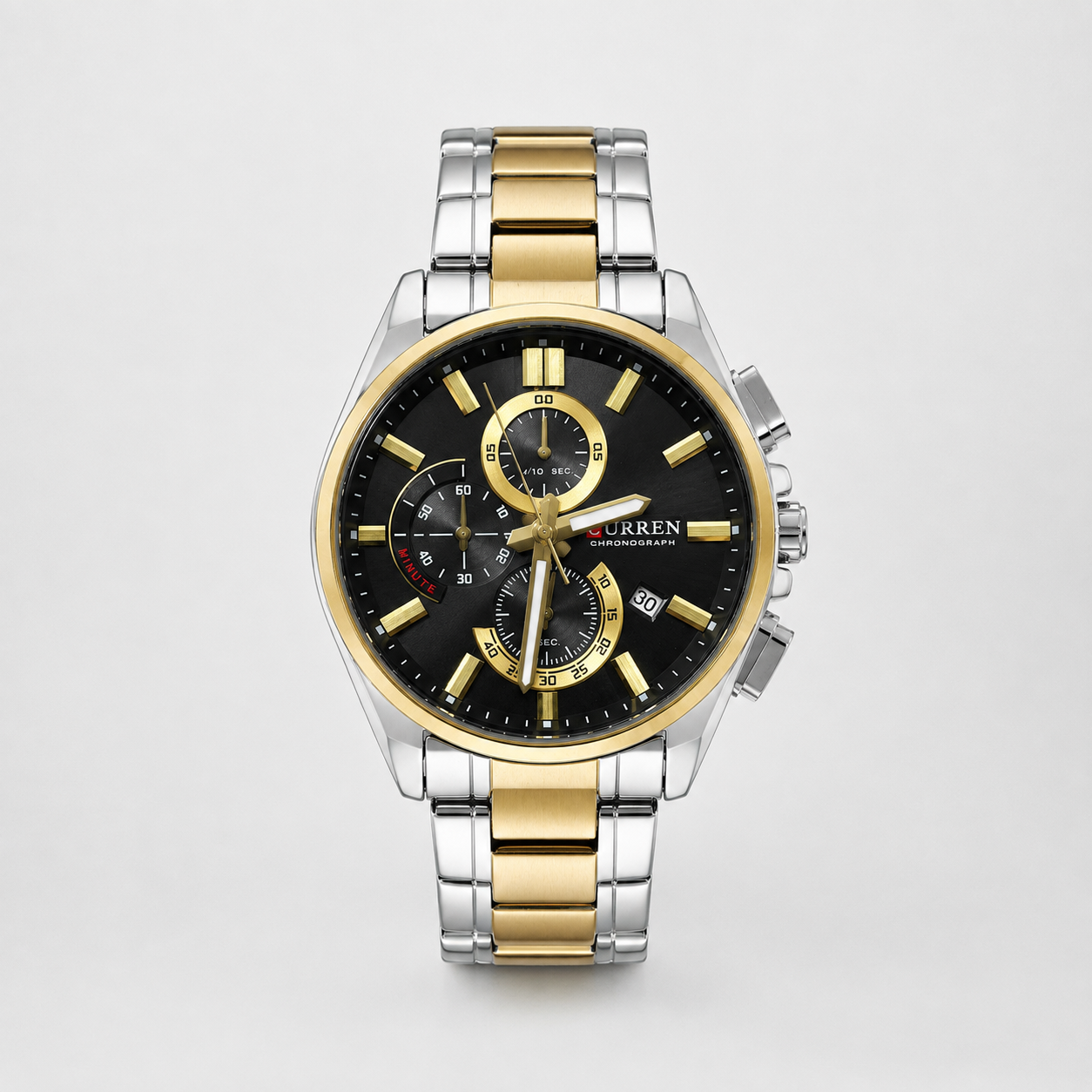 Reloj Curren para caballero 8475-4 Metal bicolor plateado y dorado con esfera negra