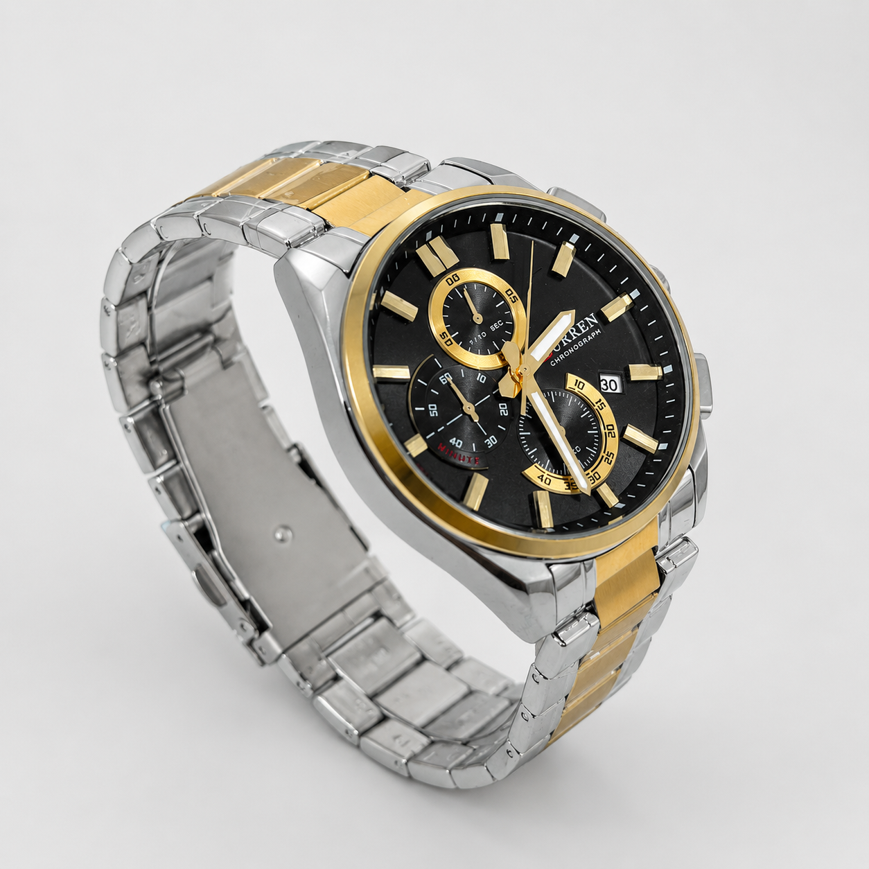 Reloj Curren para caballero 8475-4 Metal bicolor plateado y dorado con esfera negra - Imagen 3