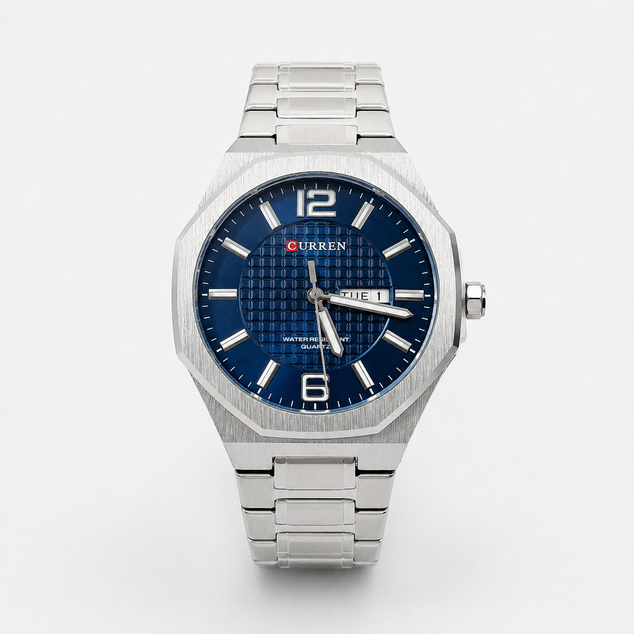Reloj Curren para caballero 8476-2 Metal plateado con esfera azul