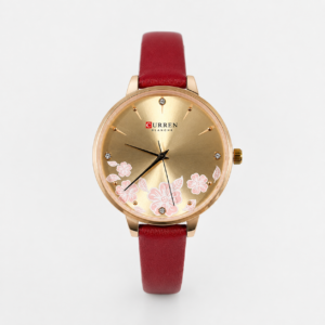 Reloj Curren para dama 9068A-4 Cuero rojo vino con esfera dorada
