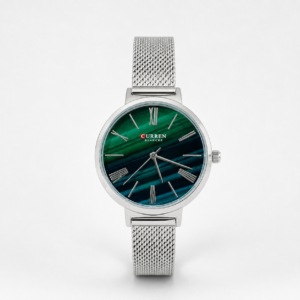 Reloj Curren para dama 9076B-1 Metal plateado con esfera verde