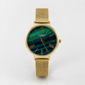 Reloj Curren para dama 9076B-3 Metal dorado con esfera verde