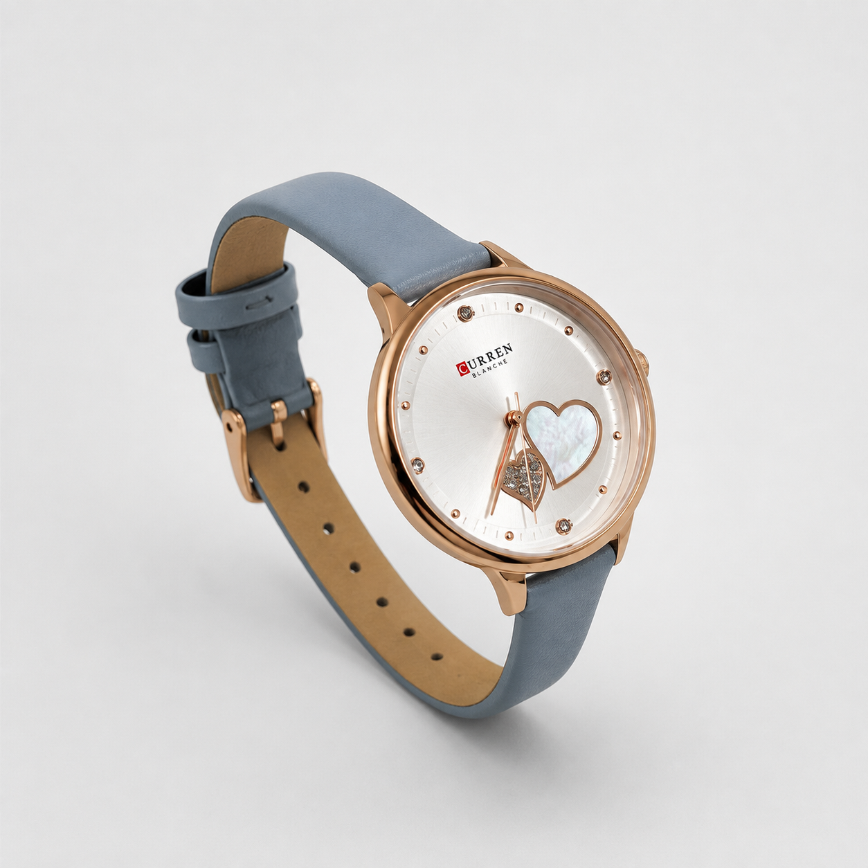 Reloj Curren para dama 9077-1 Cuero celeste con esfera blanca - Imagen 2