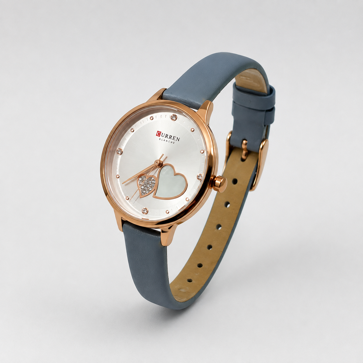 Reloj Curren para dama 9077-1 Cuero celeste con esfera blanca - Imagen 3