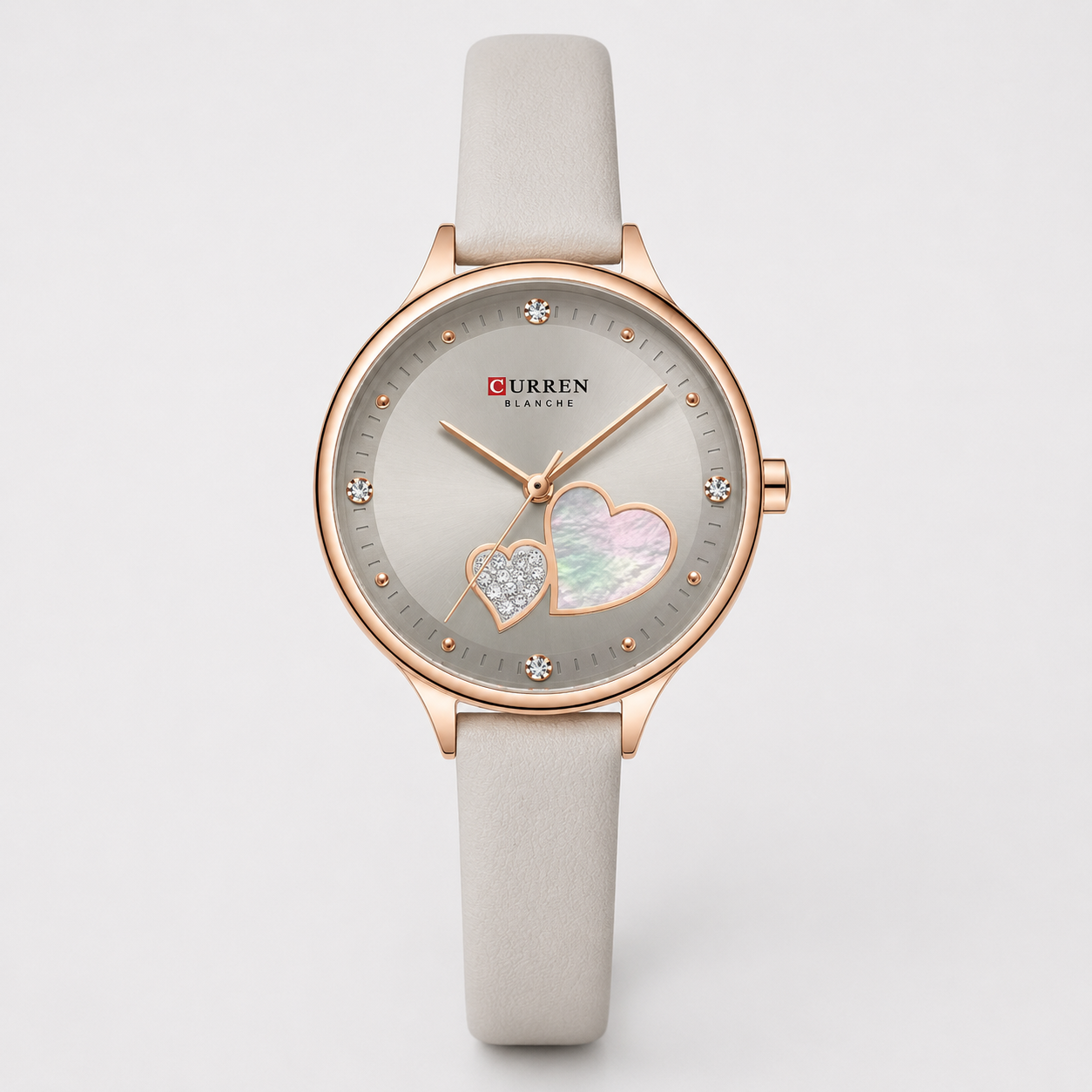Reloj Curren para dama 9077-2 Cuero blanco con esfera gris