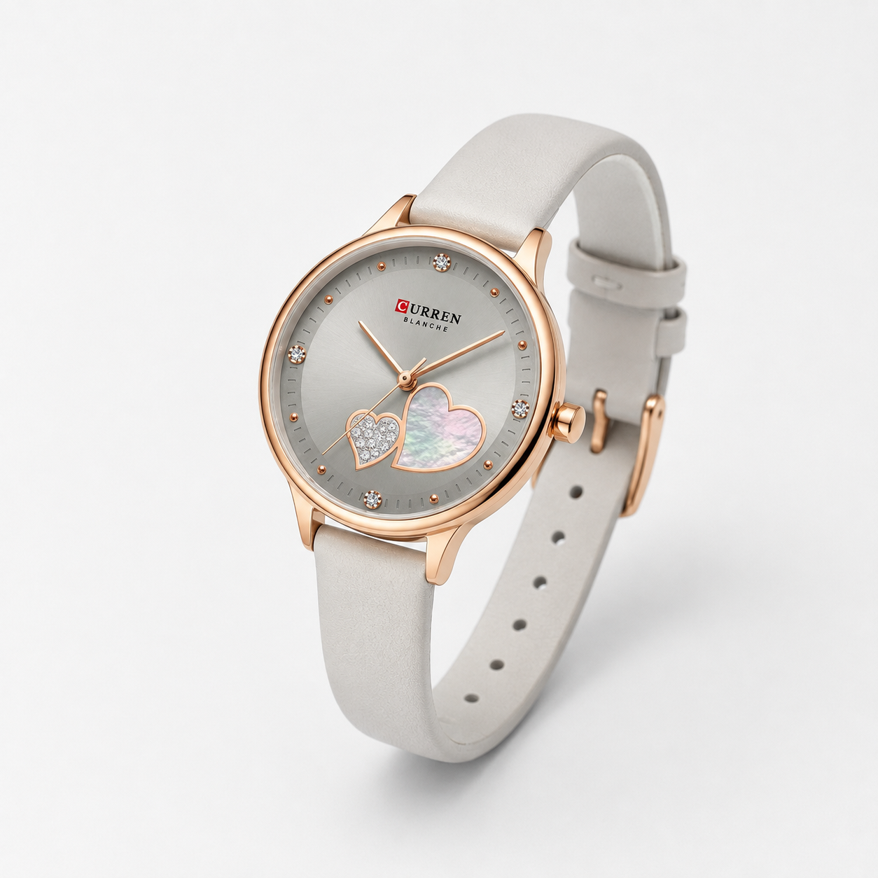 Reloj Curren para dama 9077-2 Cuero blanco con esfera gris - Imagen 2