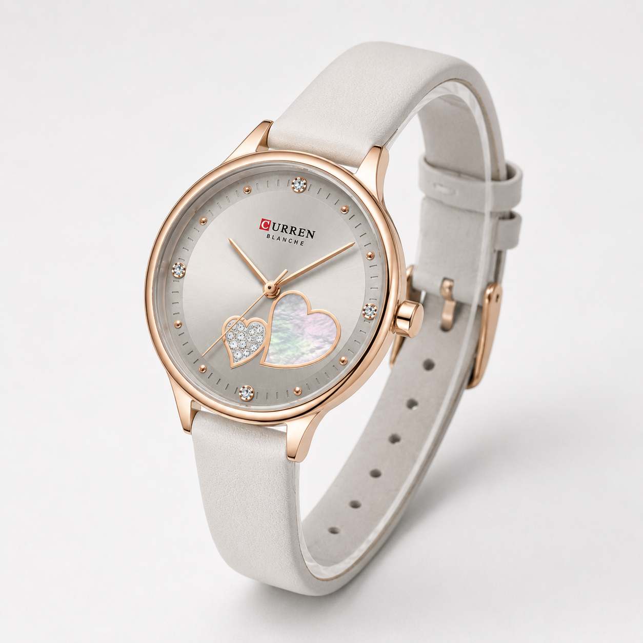 Reloj Curren para dama 9077-2 Cuero blanco con esfera gris - Imagen 3