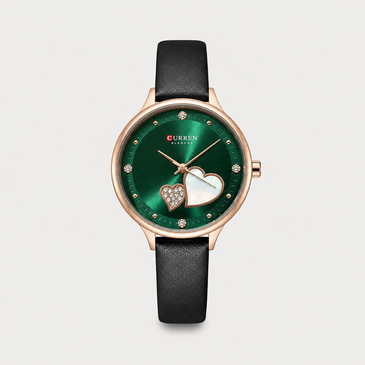 Reloj Curren para dama 9077-5 Cuero negro con esfera verde