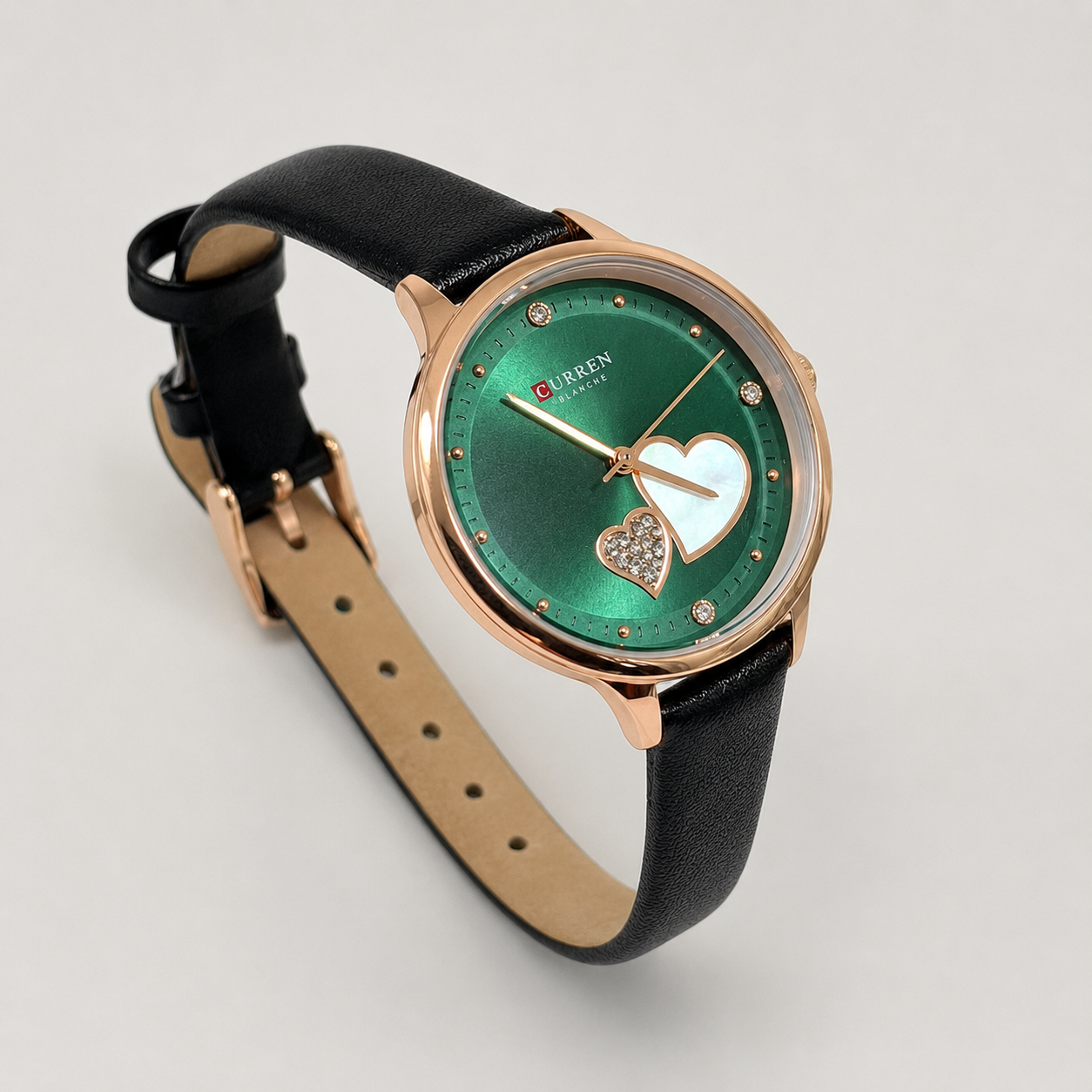 Reloj Curren para dama 9077-5 Cuero negro con esfera verde - Imagen 2