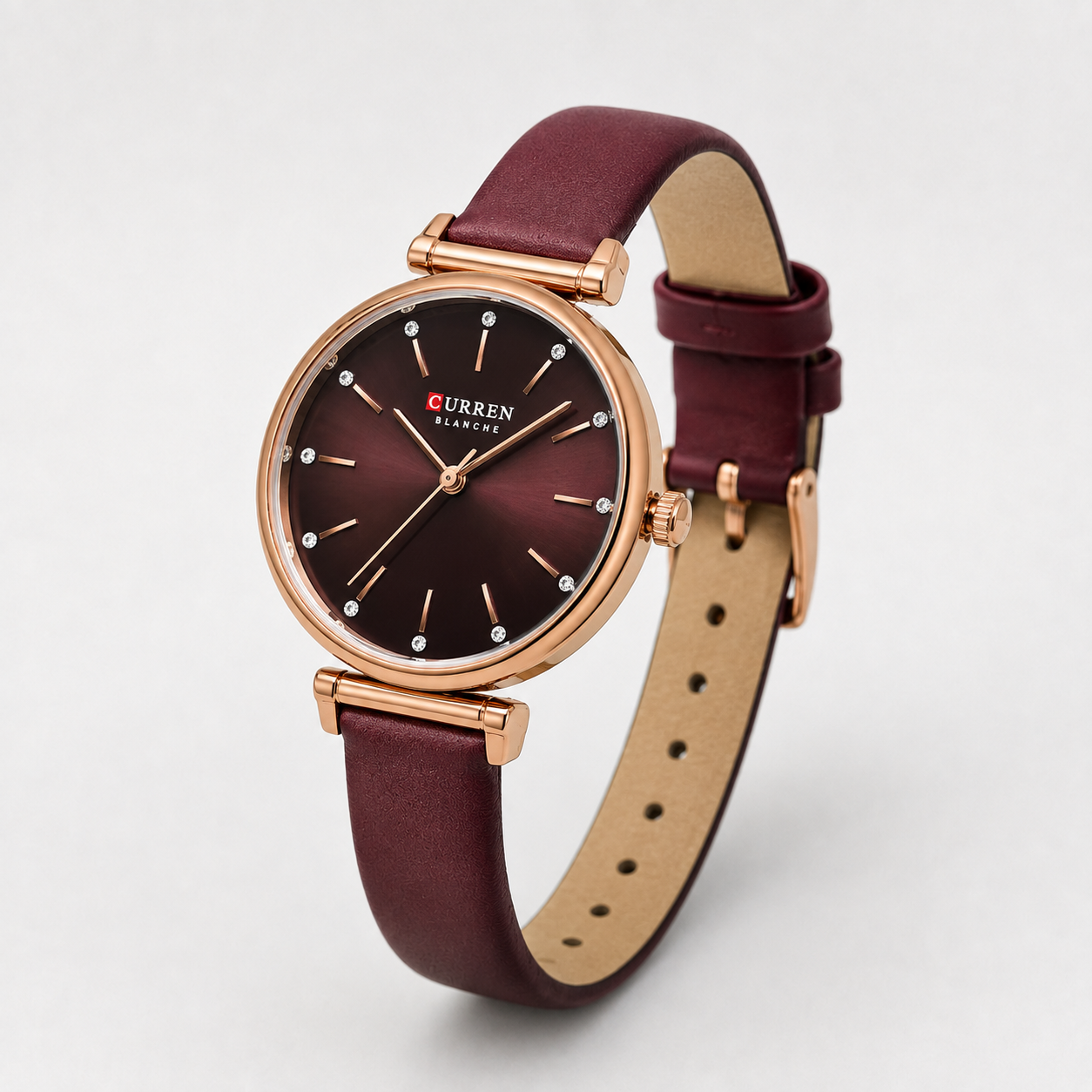 Reloj Curren para dama 9081A-4 Cuero borgoña con esfera oscura - Imagen 2