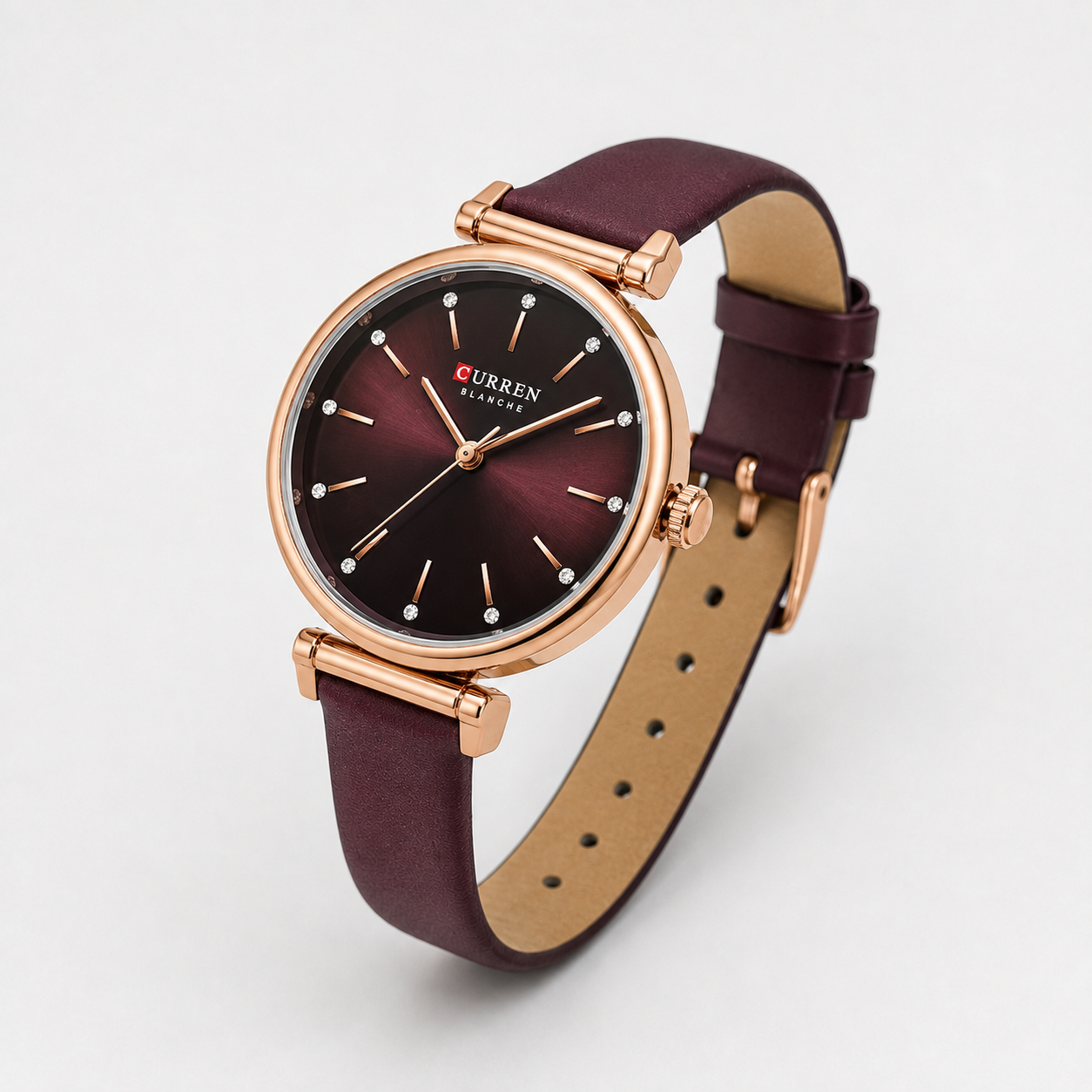 Reloj Curren para dama 9081A-4 Cuero borgoña con esfera oscura - Imagen 3