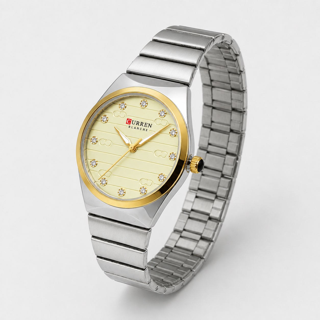 Reloj Curren para dama 9110-2 Metal plateado con detalles dorados y esfera blanca - Imagen 3