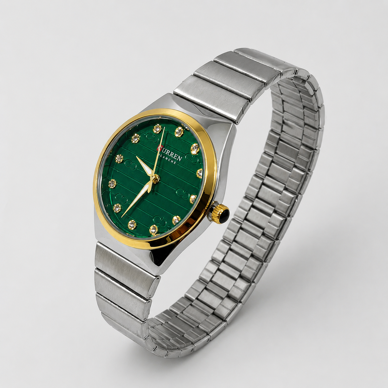 Reloj Curren para dama 9110-3 Metal plateado con detalles dorados y esfera verde - Imagen 2