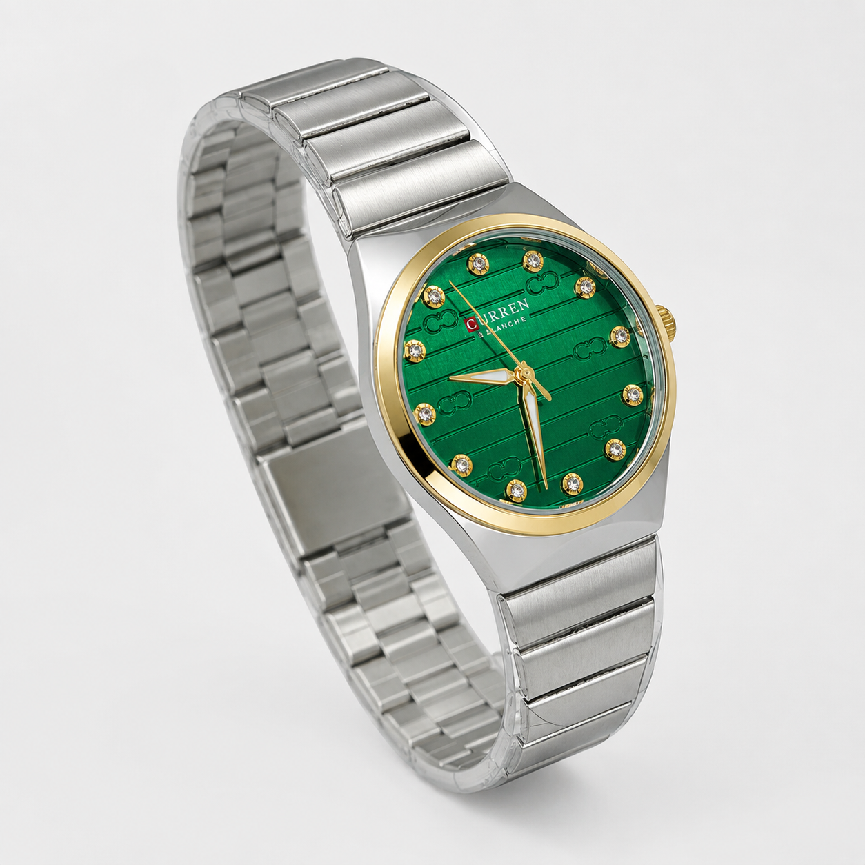 Reloj Curren para dama 9110-3 Metal plateado con detalles dorados y esfera verde - Imagen 3
