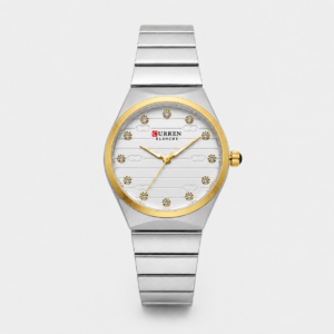 Reloj Curren para dama 9110-4 Metal plateado con detalles dorados y esfera crema