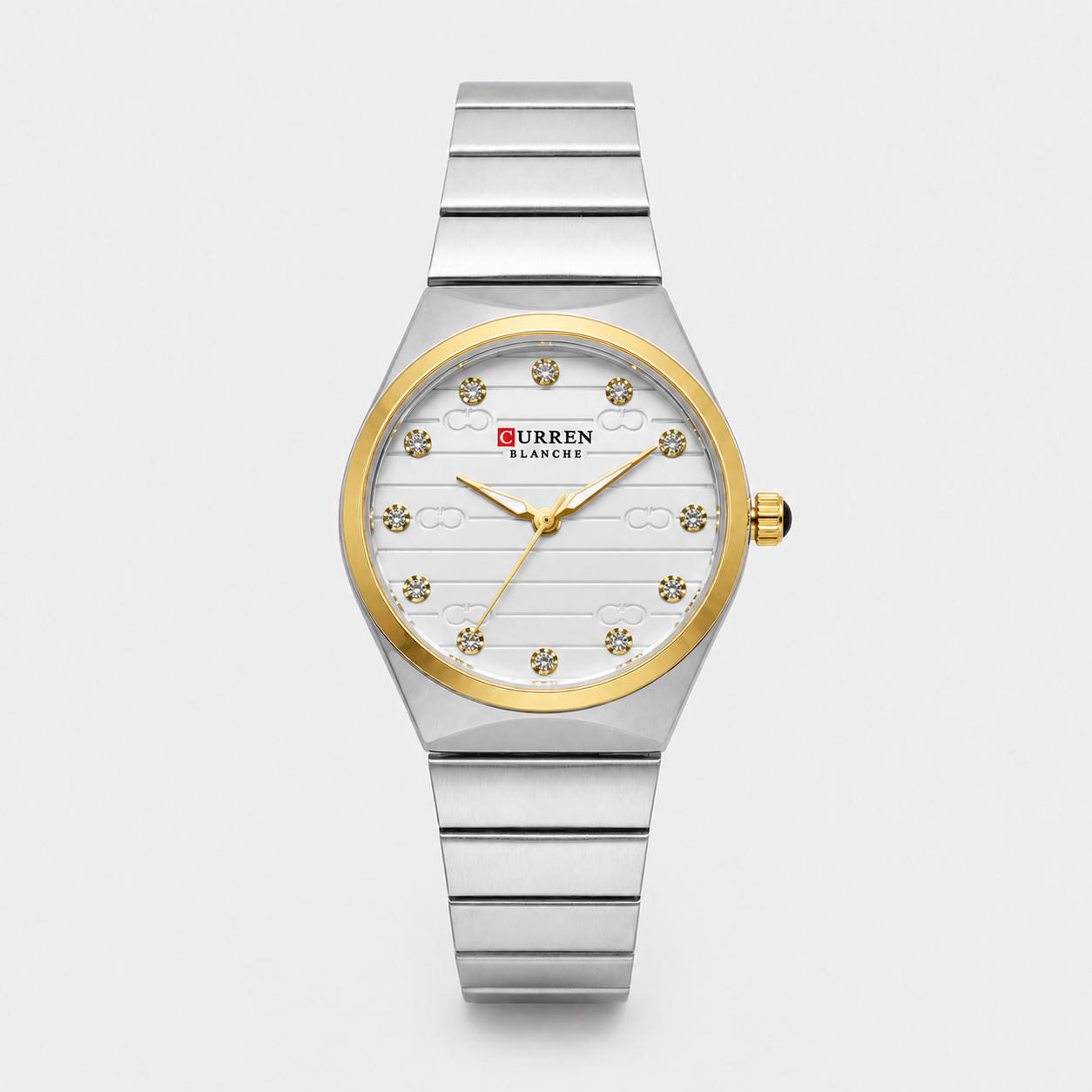 Reloj Curren para dama 9110-4 Metal plateado con detalles dorados y esfera crema