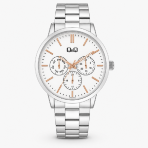 Reloj Q&Q para dama – A04A-001PY – analógico plateado con blanco