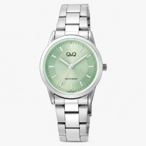 Reloj Q&Q para dama – C09A-025PY – analógico plateado y verde