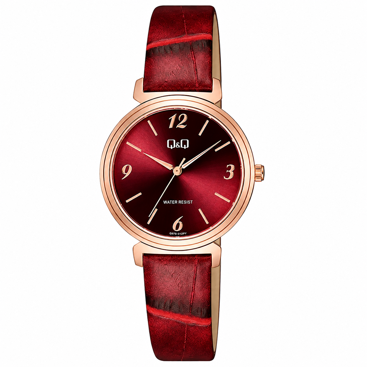 Reloj Q&Q para dama - Q27B-013PY - analógico rojo y rosado dorado