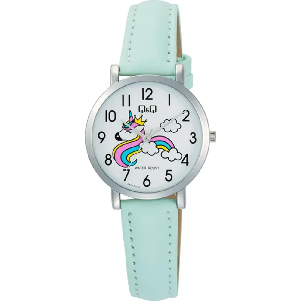 Reloj Q&Q para dama - Q58A-011PY - analógico plateado y azul