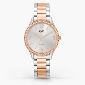 Reloj Q&Q para dama – Q75B-005PY – analógico bicolor plateado y rosado dorado