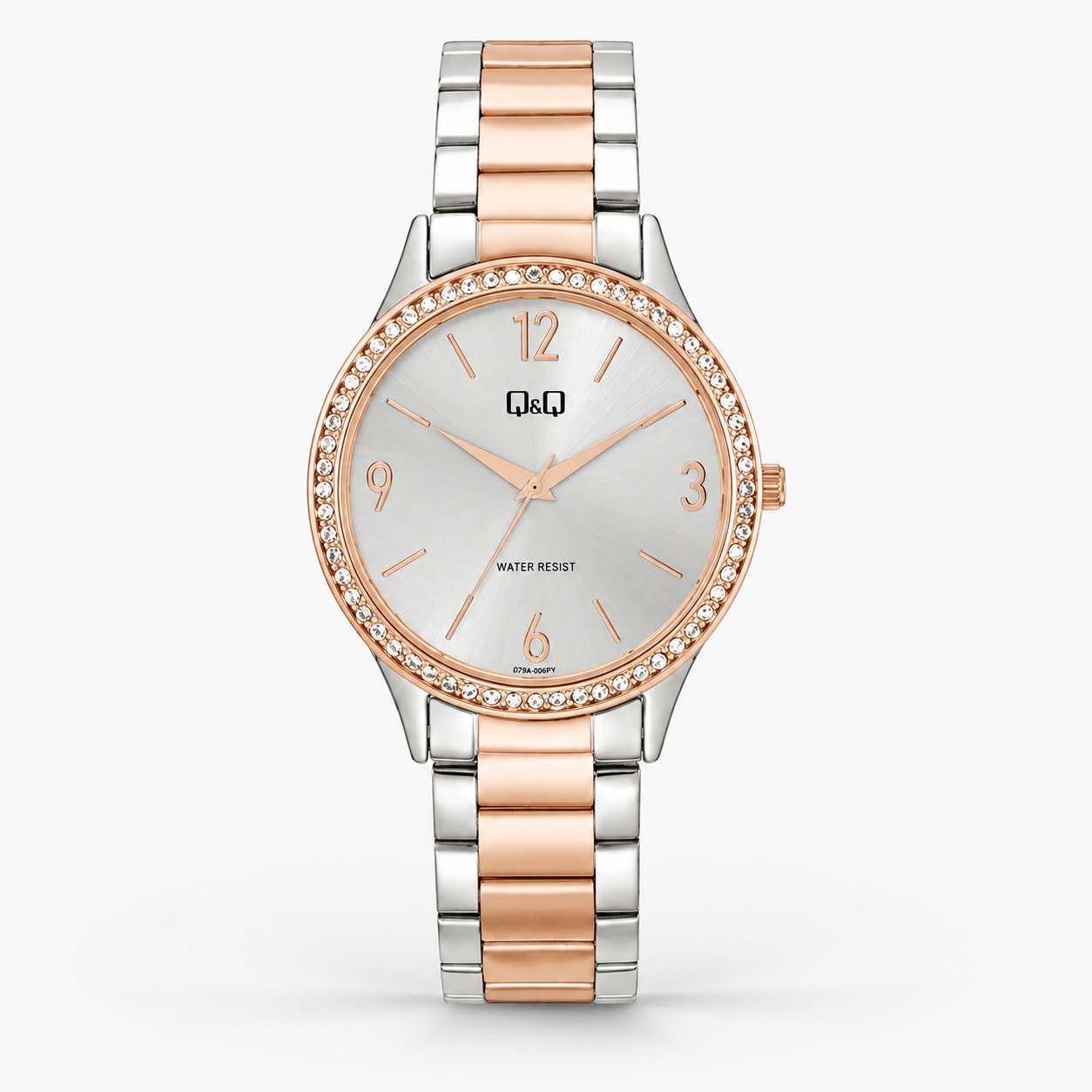 Reloj Q&Q para dama - Q75B-005PY - analógico bicolor plateado y rosado dorado