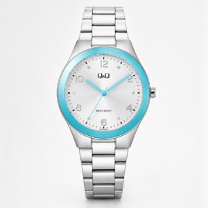 Reloj Q&Q para dama – Q78B-005PY – analógico plateado y azul