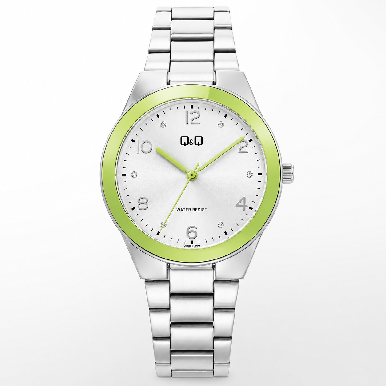 Reloj Q&Q para dama - Q78B-007PY - analógico plateado y verde