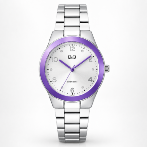 Reloj Q&Q para dama – Q78B-008PY – analógico plateado y azul