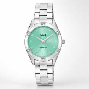 Reloj Q&Q para dama – Q83B-003PY – analógico plateado y verde