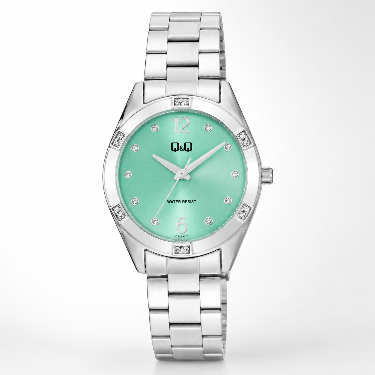 Reloj Q&Q para dama - Q83B-003PY - analógico plateado y verde
