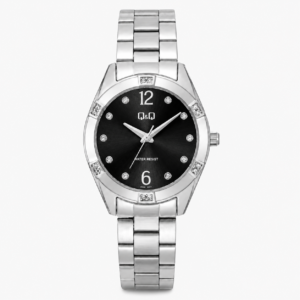 Reloj Q&Q para dama – Q83B-006PY – analógico negro y plateado