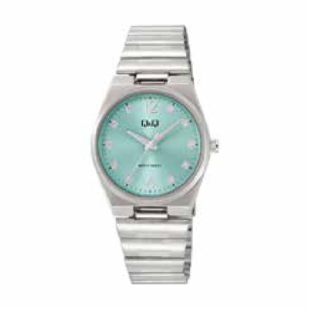 Reloj Q&Q para dama - Q84B-002PY - analógico plateado y verde