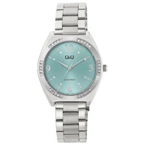Reloj Q&Q para dama – Q89B-003PY – analógico plateado y verde