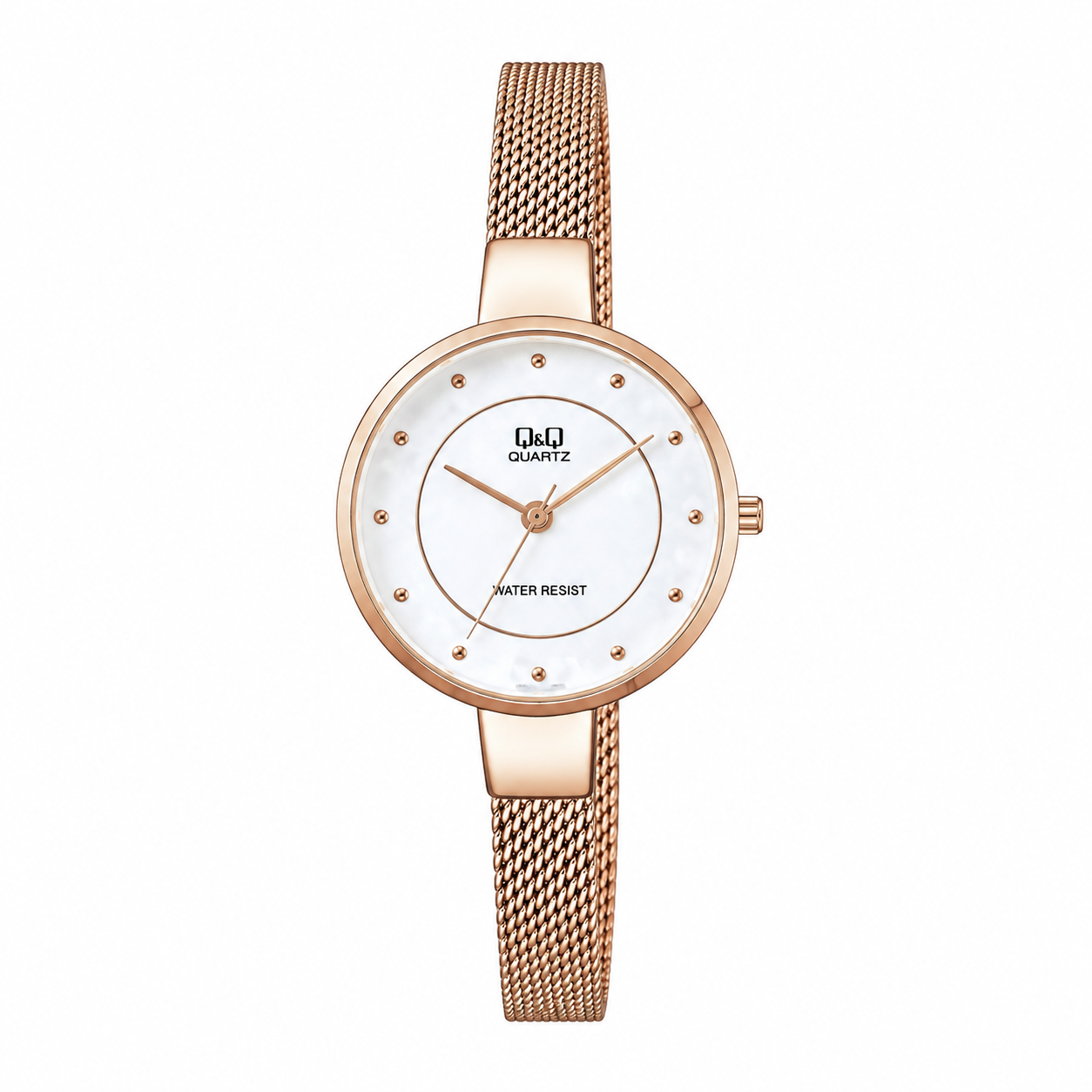 Reloj Q&Q para dama - QA17J011Y - analógico bicolor plateado y rosado dorado