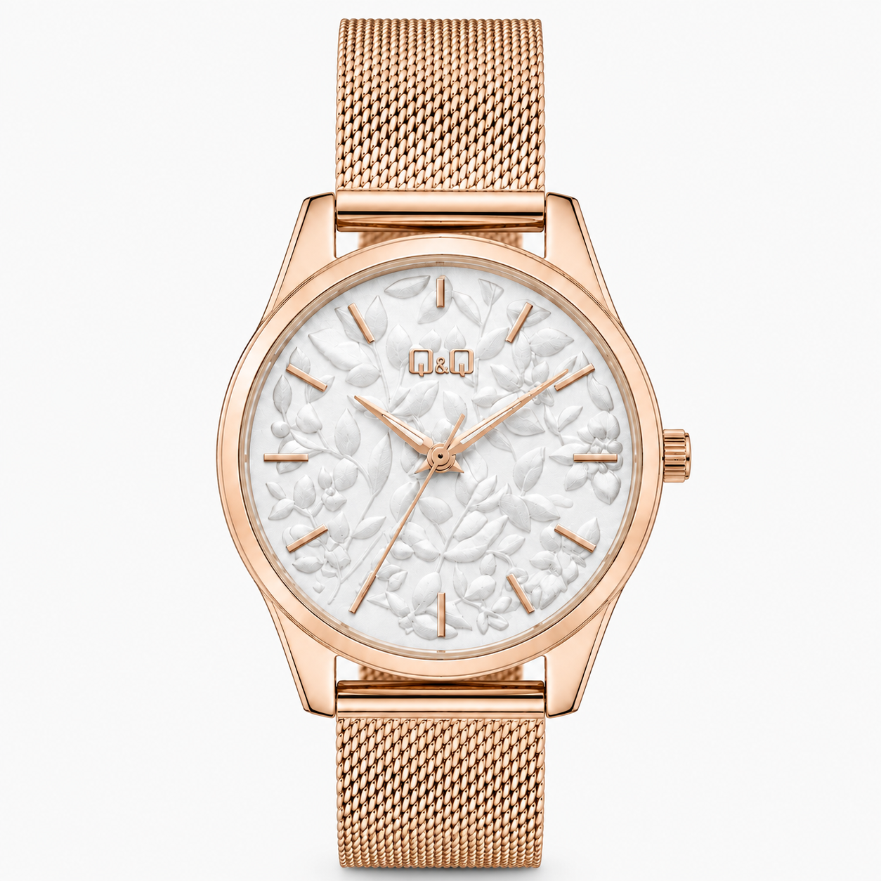 Reloj Q&Q para dama - QZ59J071Y - analógico bicolor plateado y rosado dorado