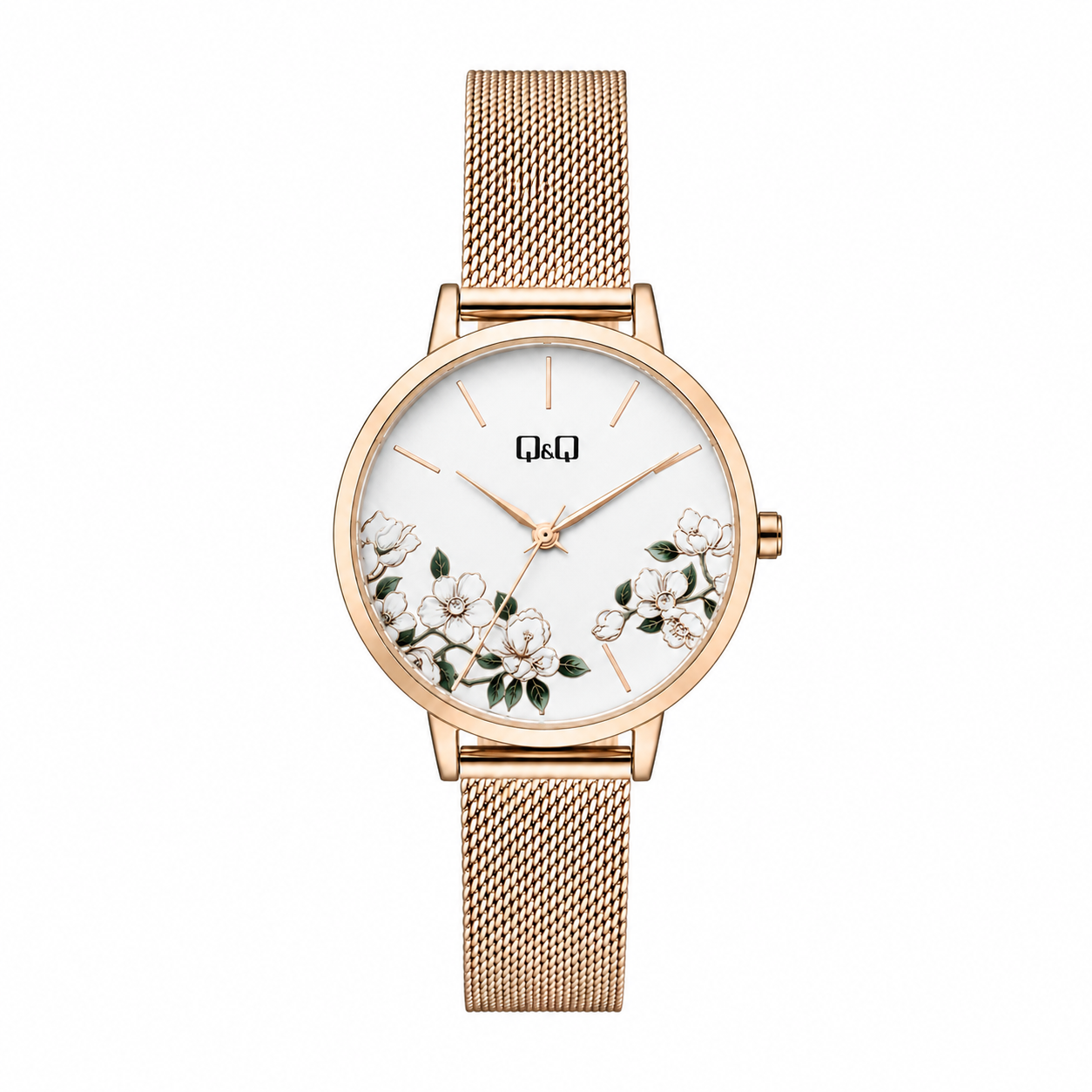 Reloj Q&Q para dama - QZ67J011Y - analógico bicolor plateado y rosado dorado