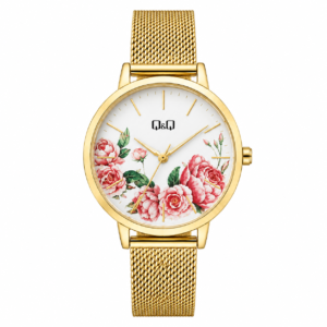 Reloj Q&Q para dama – QZ67J021Y – analógico rosado dorado con blanco