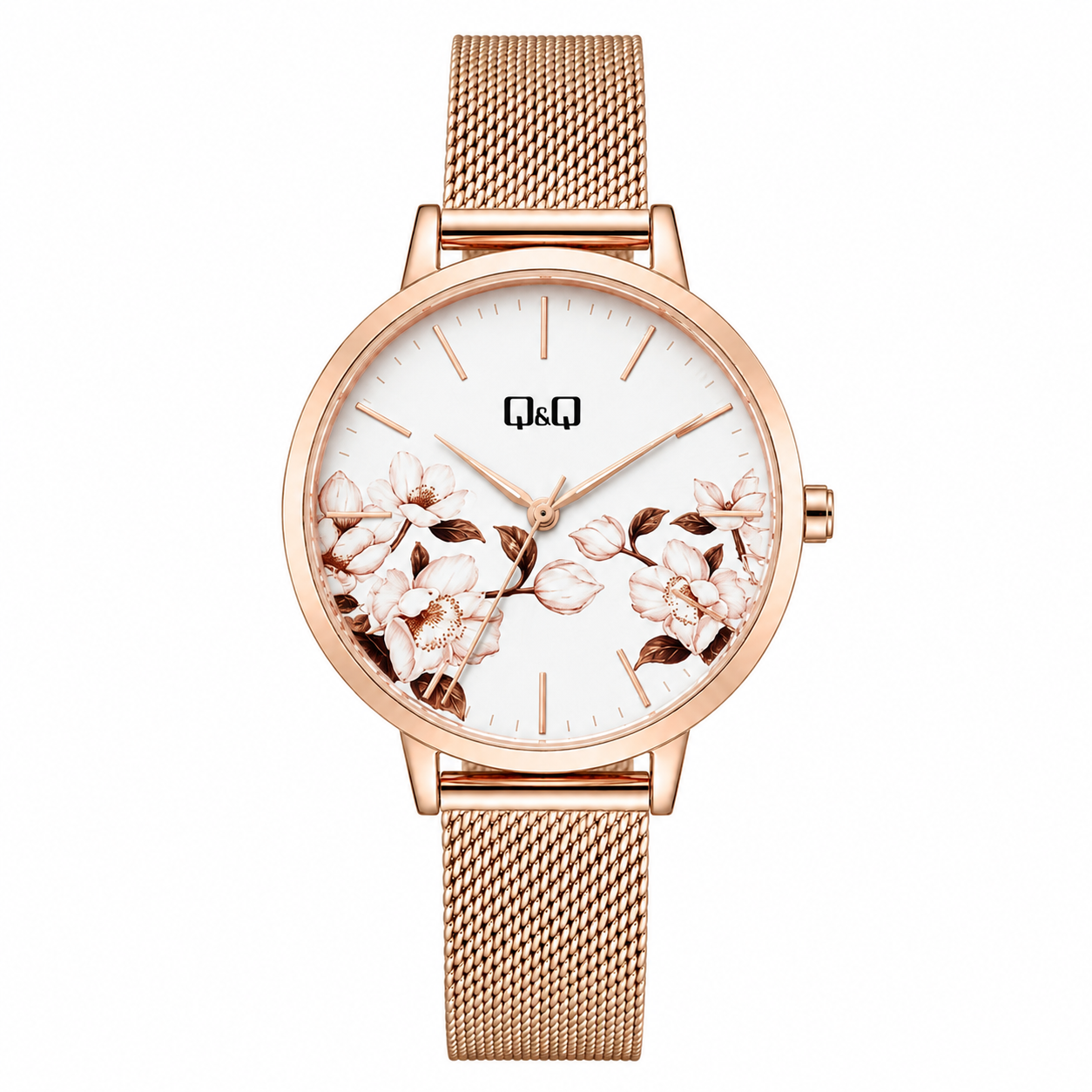 Reloj Q&Q para dama - QZ67J051Y - analógico bicolor plateado y rosado dorado