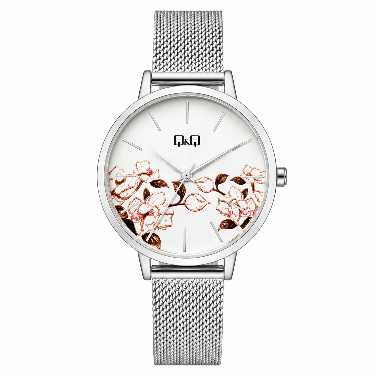 Reloj Q&Q para dama - QZ67J221Y - analógico plateado con blanco