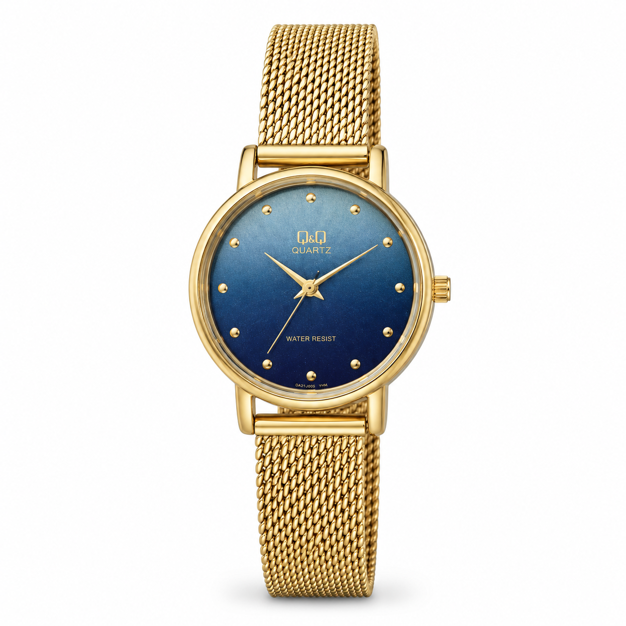 Reloj Q&Q para dama - QZ91J002Y - analógico dorado con azul