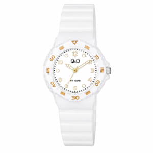 Reloj Q&Q para dama – V07A-002VY – analógico plateado con blanco