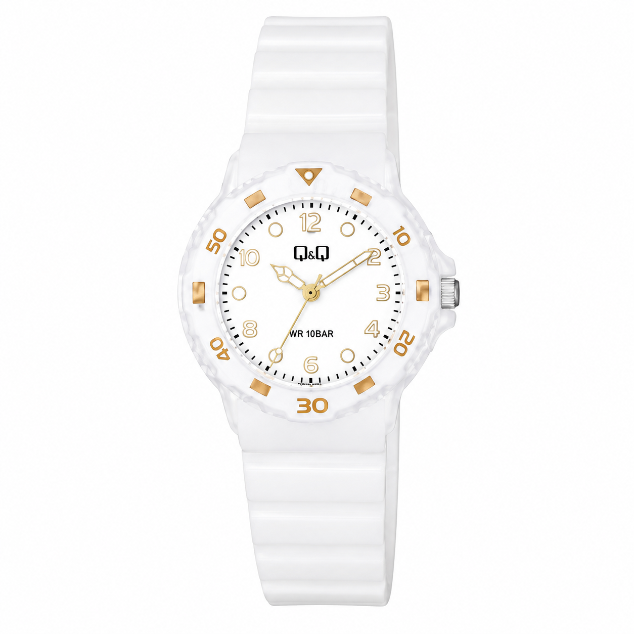 Reloj Q&Q para dama - V07A-002VY - analógico plateado con blanco