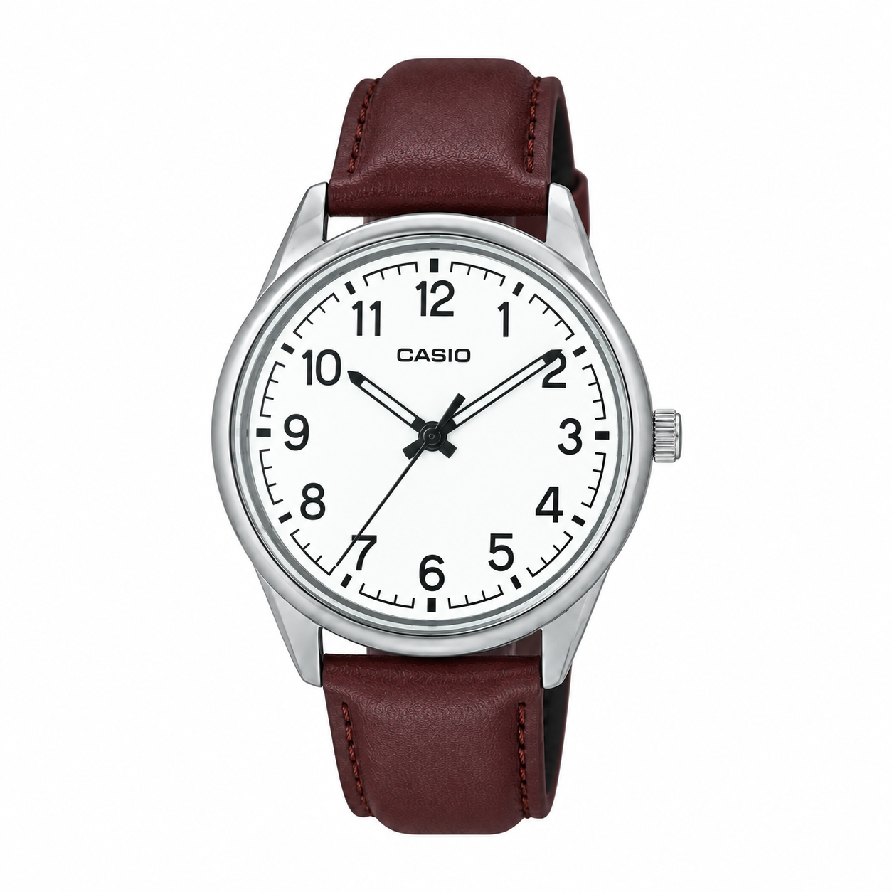 Reloj Casio caballero MTP-V005L-7B4 correa cuero cafe esfera blanca