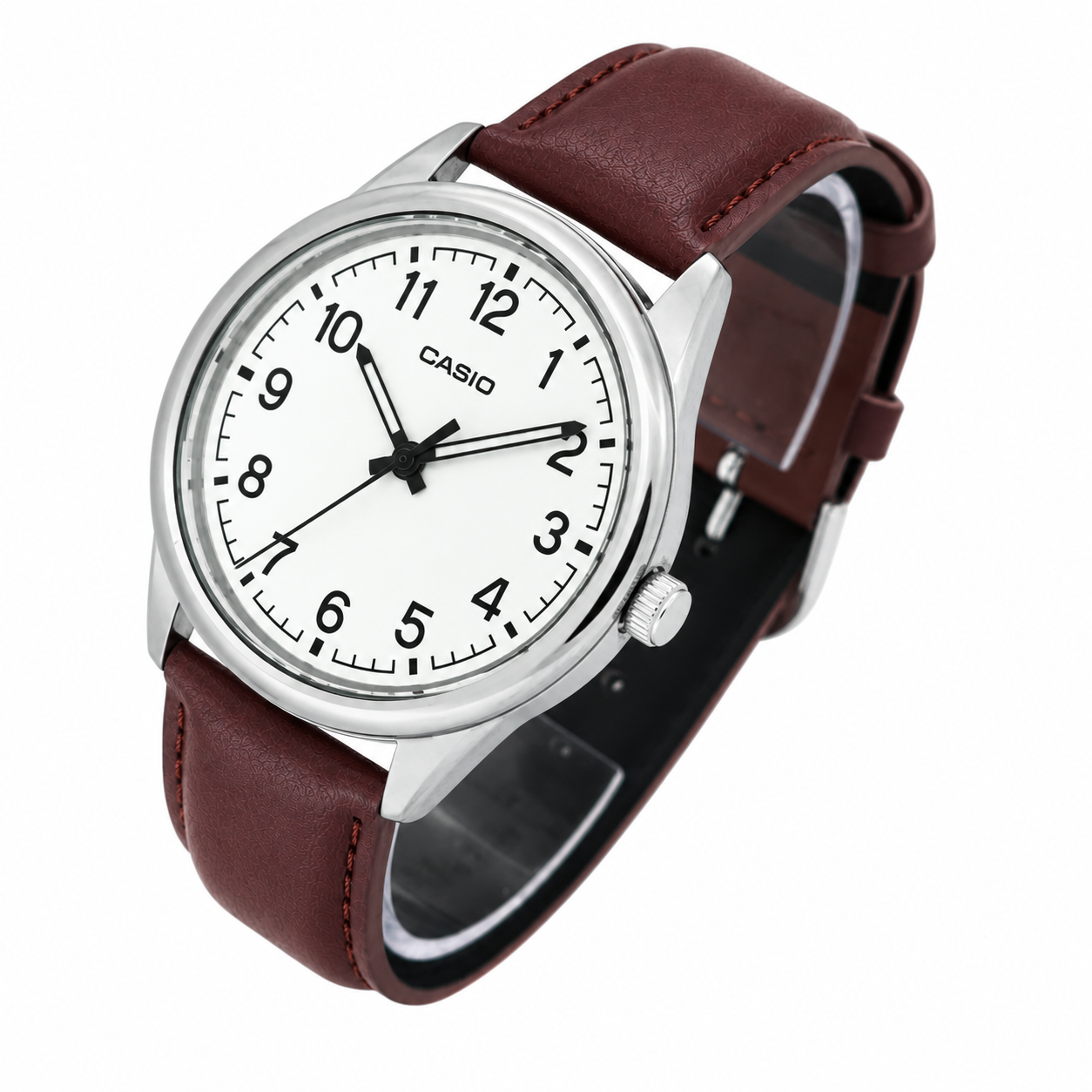 Reloj Casio caballero MTP-V005L-7B4 correa cuero cafe esfera blanca - Imagen 2